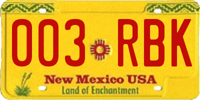 NM license plate 003RBK