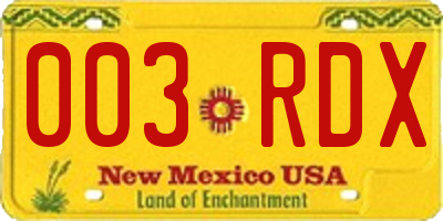 NM license plate 003RDX