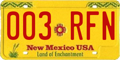 NM license plate 003RFN