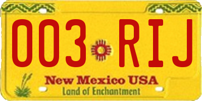 NM license plate 003RIJ