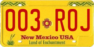 NM license plate 003ROJ