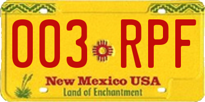NM license plate 003RPF
