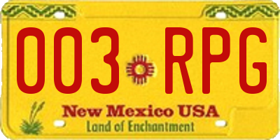 NM license plate 003RPG
