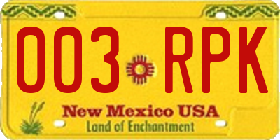 NM license plate 003RPK