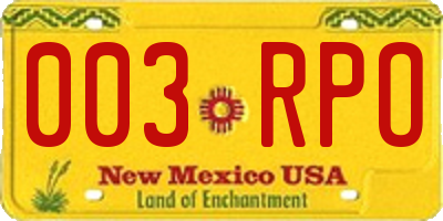 NM license plate 003RPO