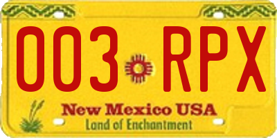 NM license plate 003RPX