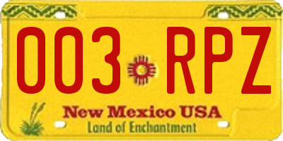 NM license plate 003RPZ