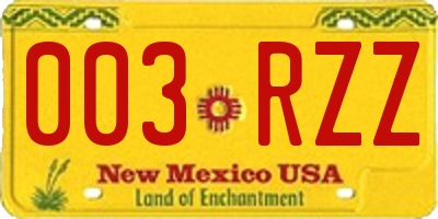 NM license plate 003RZZ