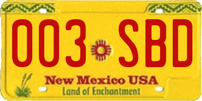NM license plate 003SBD