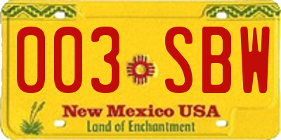 NM license plate 003SBW