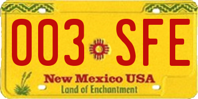 NM license plate 003SFE