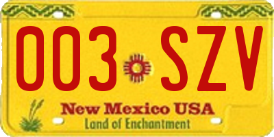 NM license plate 003SZV