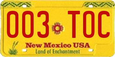 NM license plate 003TOC