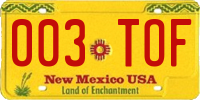 NM license plate 003TOF