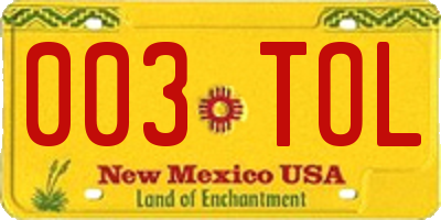 NM license plate 003TOL