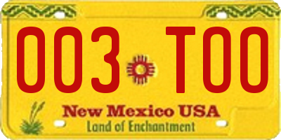NM license plate 003TOO
