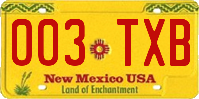 NM license plate 003TXB
