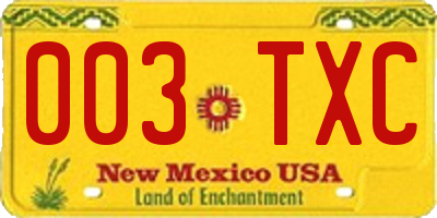 NM license plate 003TXC