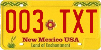 NM license plate 003TXT