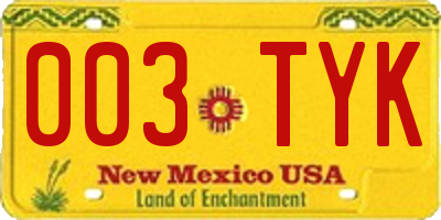 NM license plate 003TYK