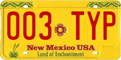 NM license plate 003TYP