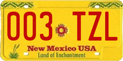 NM license plate 003TZL