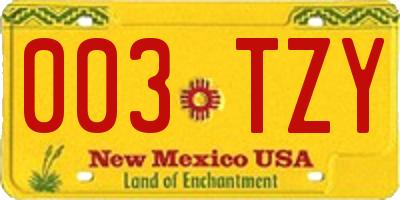 NM license plate 003TZY