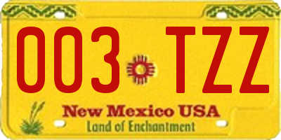 NM license plate 003TZZ