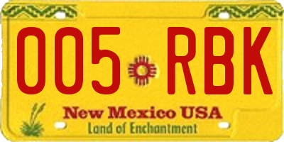 NM license plate 005RBK