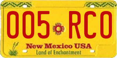 NM license plate 005RCO