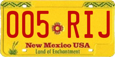 NM license plate 005RIJ