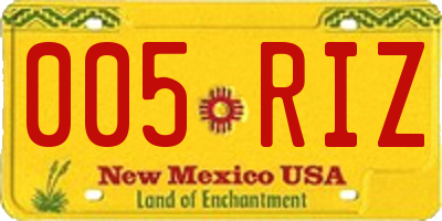 NM license plate 005RIZ
