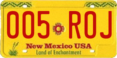 NM license plate 005ROJ