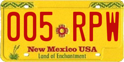 NM license plate 005RPW