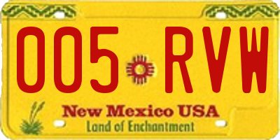 NM license plate 005RVW