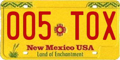 NM license plate 005TOX