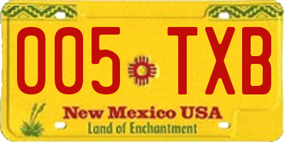 NM license plate 005TXB