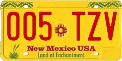 NM license plate 005TZV