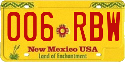 NM license plate 006RBW