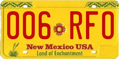NM license plate 006RFO