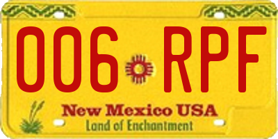 NM license plate 006RPF