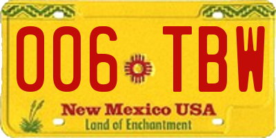NM license plate 006TBW