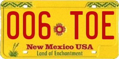 NM license plate 006TOE