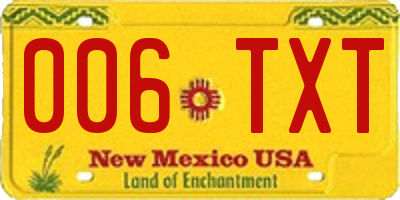 NM license plate 006TXT
