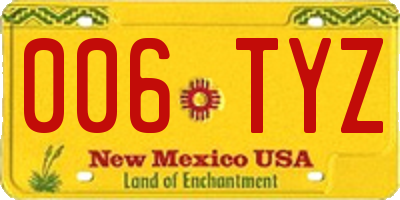 NM license plate 006TYZ