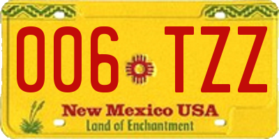 NM license plate 006TZZ