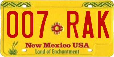 NM license plate 007RAK