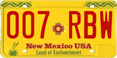 NM license plate 007RBW