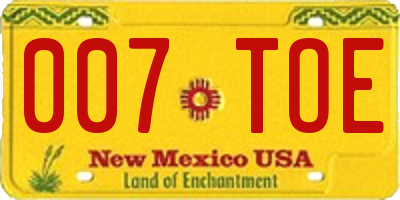 NM license plate 007TOE