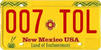NM license plate 007TOL